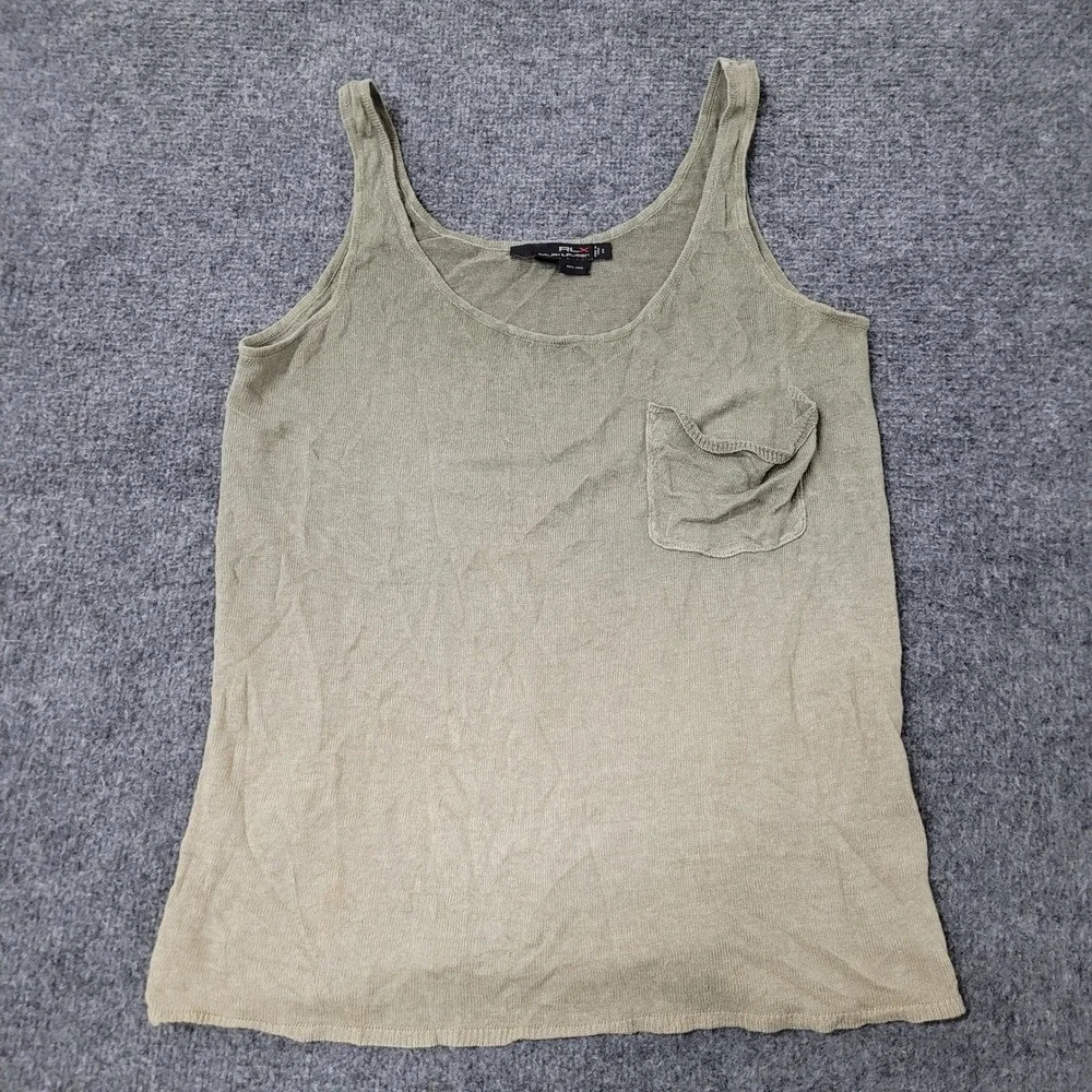 RLX Ralph Lauren Tank Top Womens Size S Olive Green Linen Knit Pocket Sleeveless